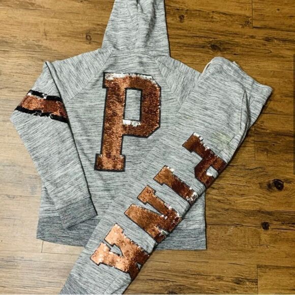 PINK VS BLING FULL ZIP HOODIE AND JOGGER SWEATPANTS SET - Picture 8 of 10